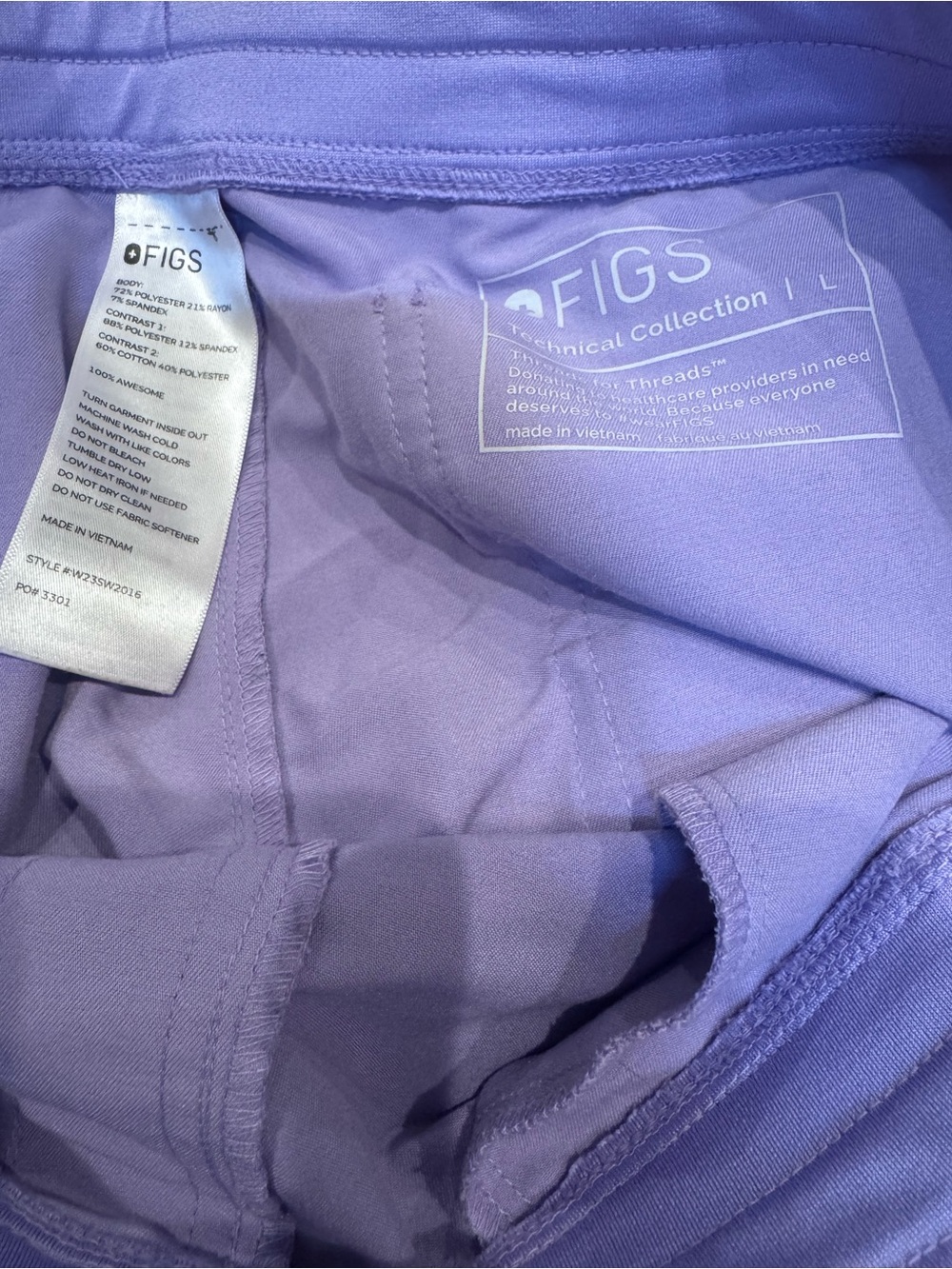 Figs Lavender Joggers with Neon Yellow Drawstring Size Large - Picture 3 of 3